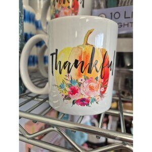 Thankful Ceramic Mug With Fall Pumpkin & Floral Design